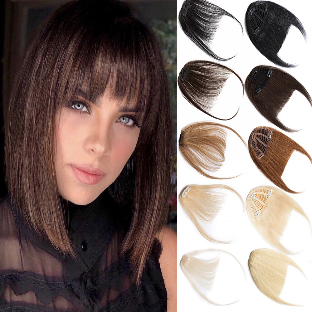 REMY Fringe Bangs Clip In 100% Human Hair Extensions Thin Wispy Front Hairpieces