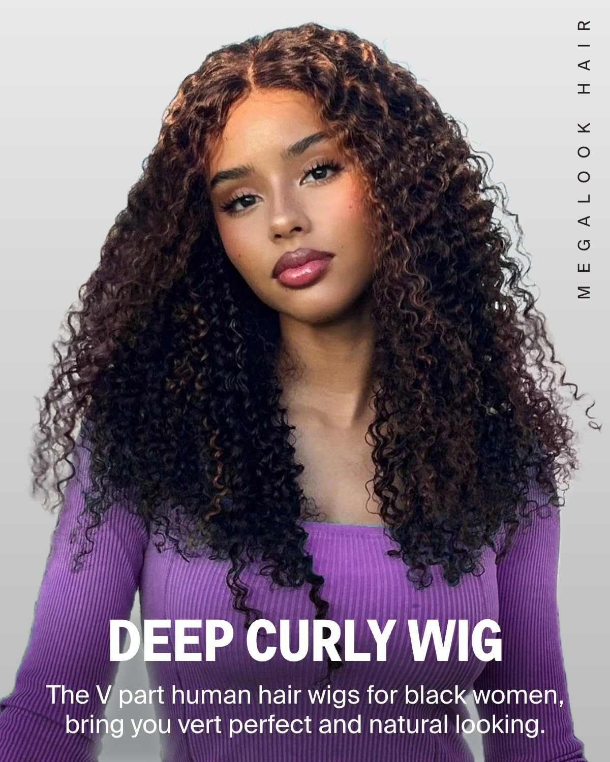 Megalook Hair V Part Wig Human Hair Highlight Wig 12A Deep Curly Wig Human Hair