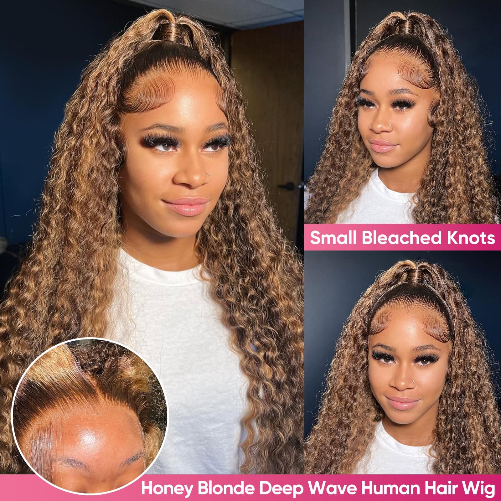 Juviso 26 Inch Honey Blonde Wig Human Hair Deep Wave 13X6 Hd Ombre Lace Front