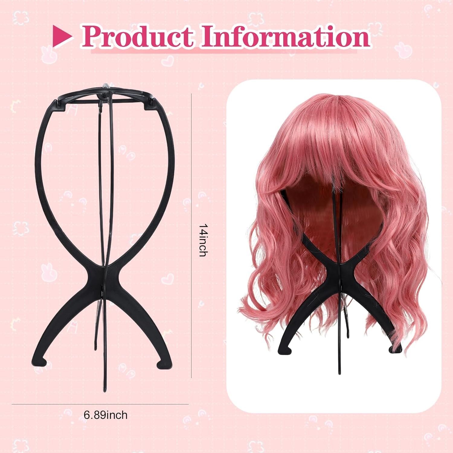 2 Pack Wig Stand, Head Stand Portable Holder for Multiple Wigs, black