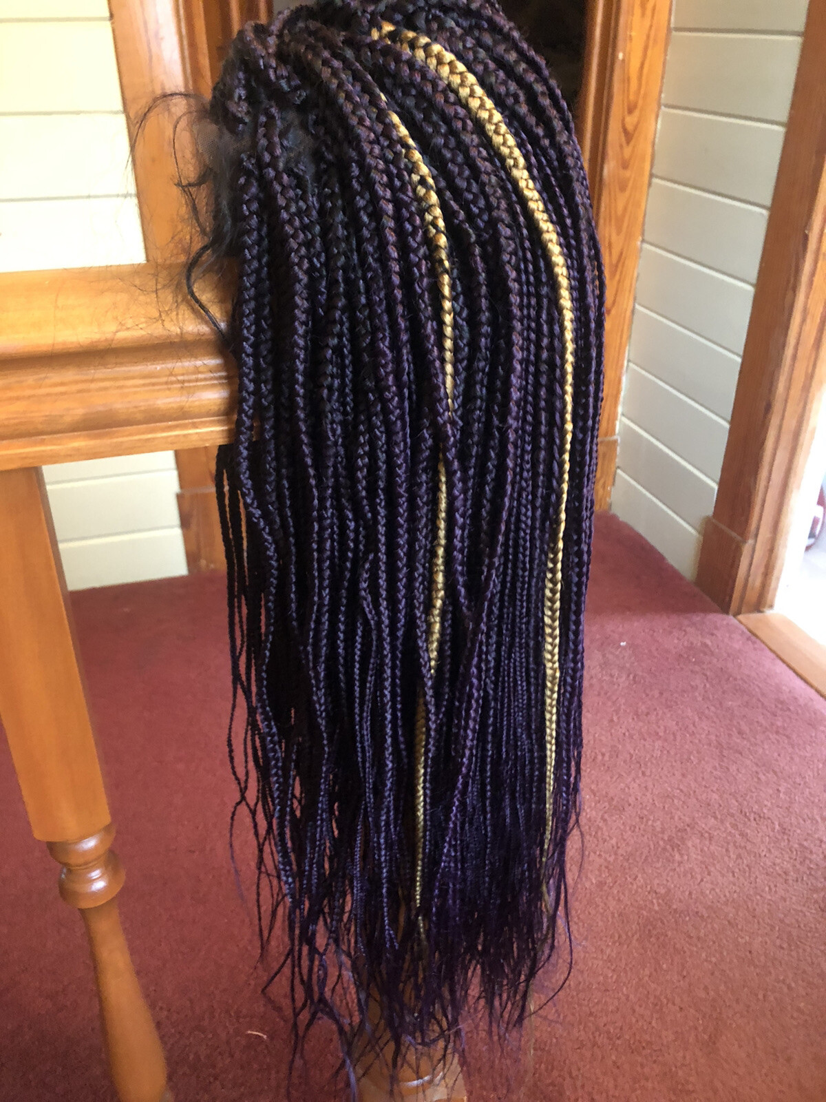 Custom Fully hand braided lace closure box braid wig baby hair color purple 28in