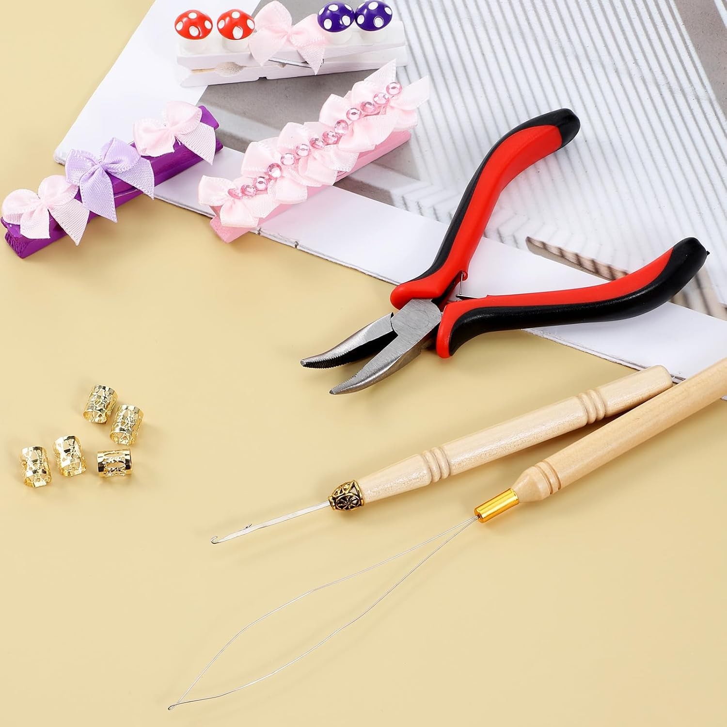 3 Pcs Hair Extension Beads Kit, Micro Link Tool Kit Loop Needle Threader Pulling