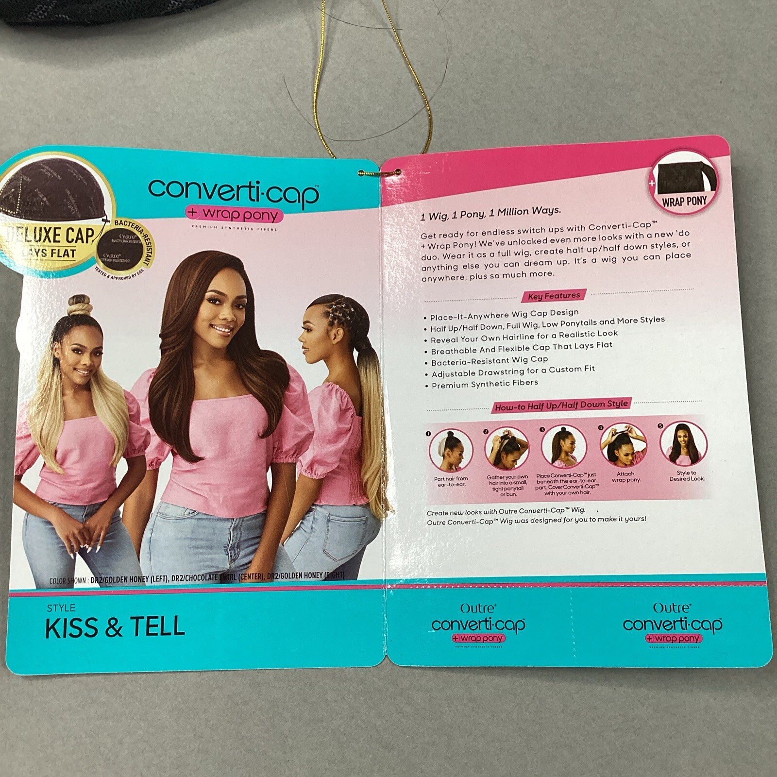 Converti-Cap + Wrap Pony Kiss & Tell #DR Mulled Wine Black Premium Synthetic Wig