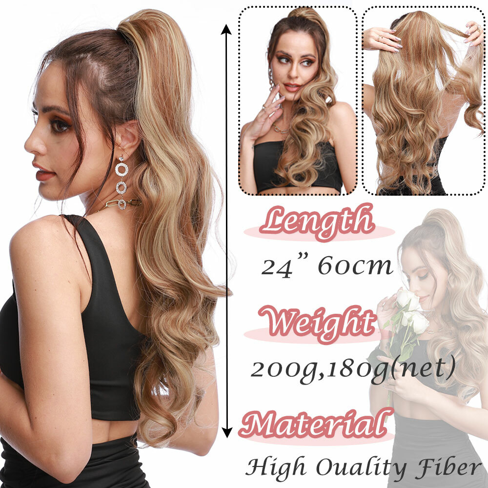 US Thick 24″ Wavy Ponytail Drawstring Clip In Hair Extensions As Human Pony Tail