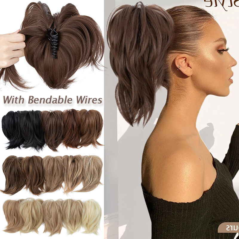 DIY Short Ponytail With Bendable Wire Claw Clip Messy Bun Hair Updo Extensions