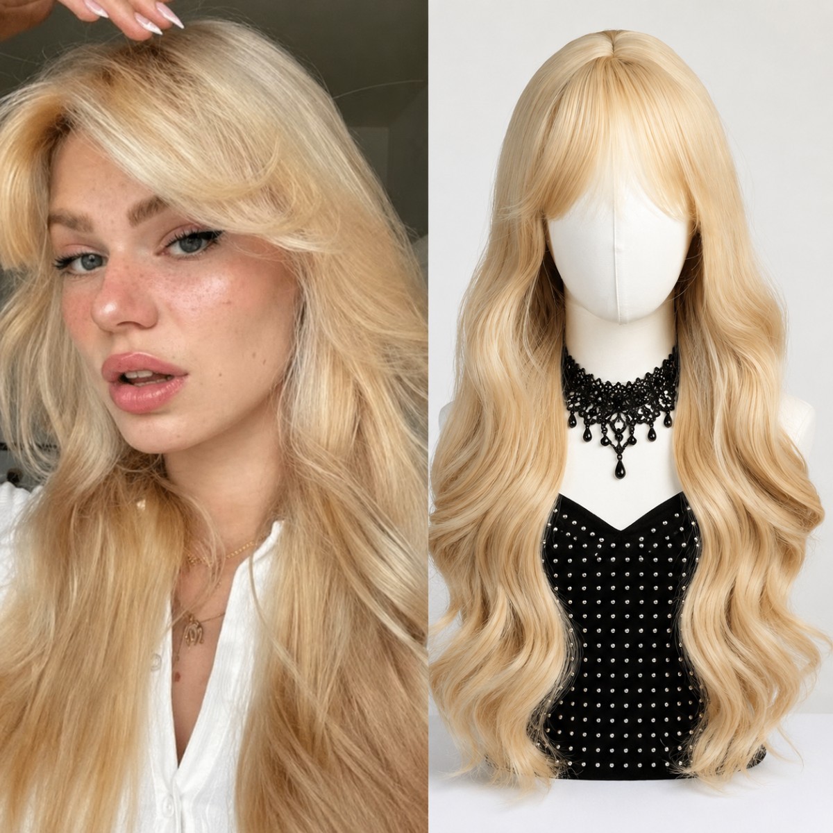 Halloween Soft Synthetic Hair Dress Up Wig With Fringe Blonde Long Wavy