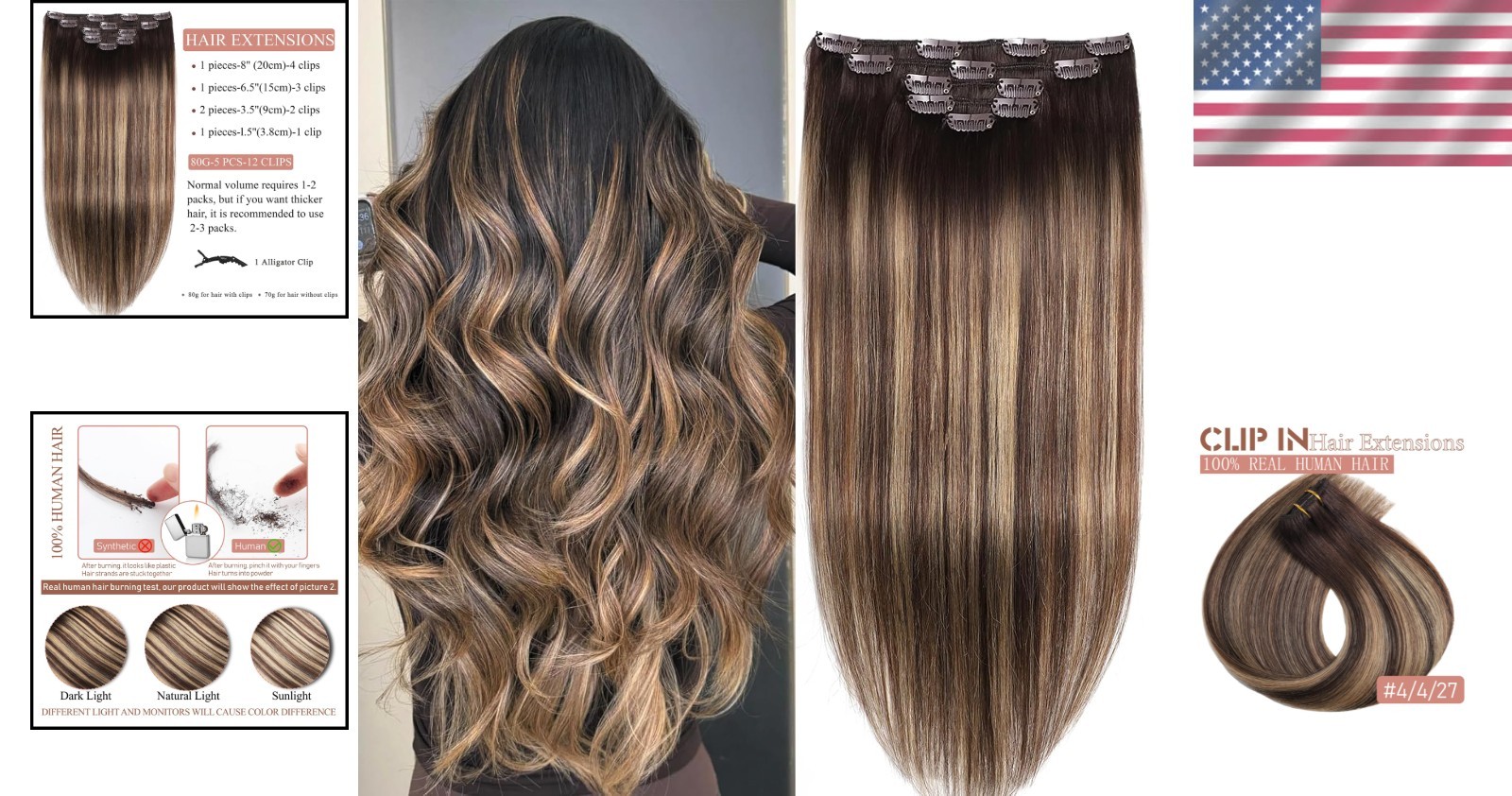 Luxurious 18 Inch Remy Clip-In Hair Extensions – Balayage Chocolate to Caramel
