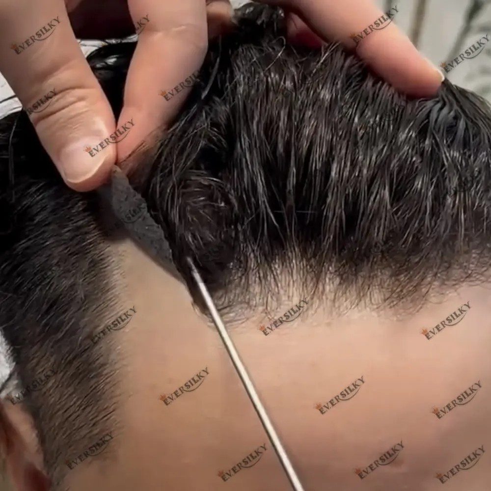 Injection Thin Skin 0.06-0.08mm Male Hair Prosthesis Real Natural Human Hair