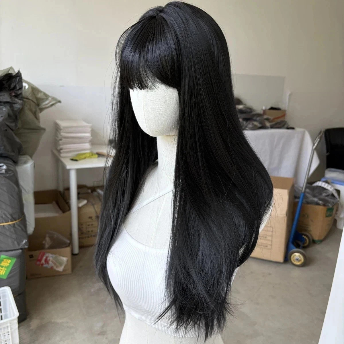 Human Hair New Fashion Sexy Women’s Long Natural Black Straight Wigs 24 In