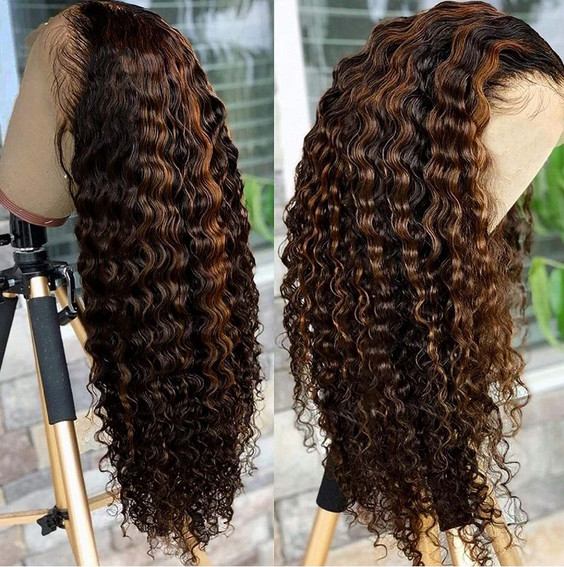 13×4 Water Wave 250% Density Ombre 1B/30 Transparent Lace Wigs Human Hair