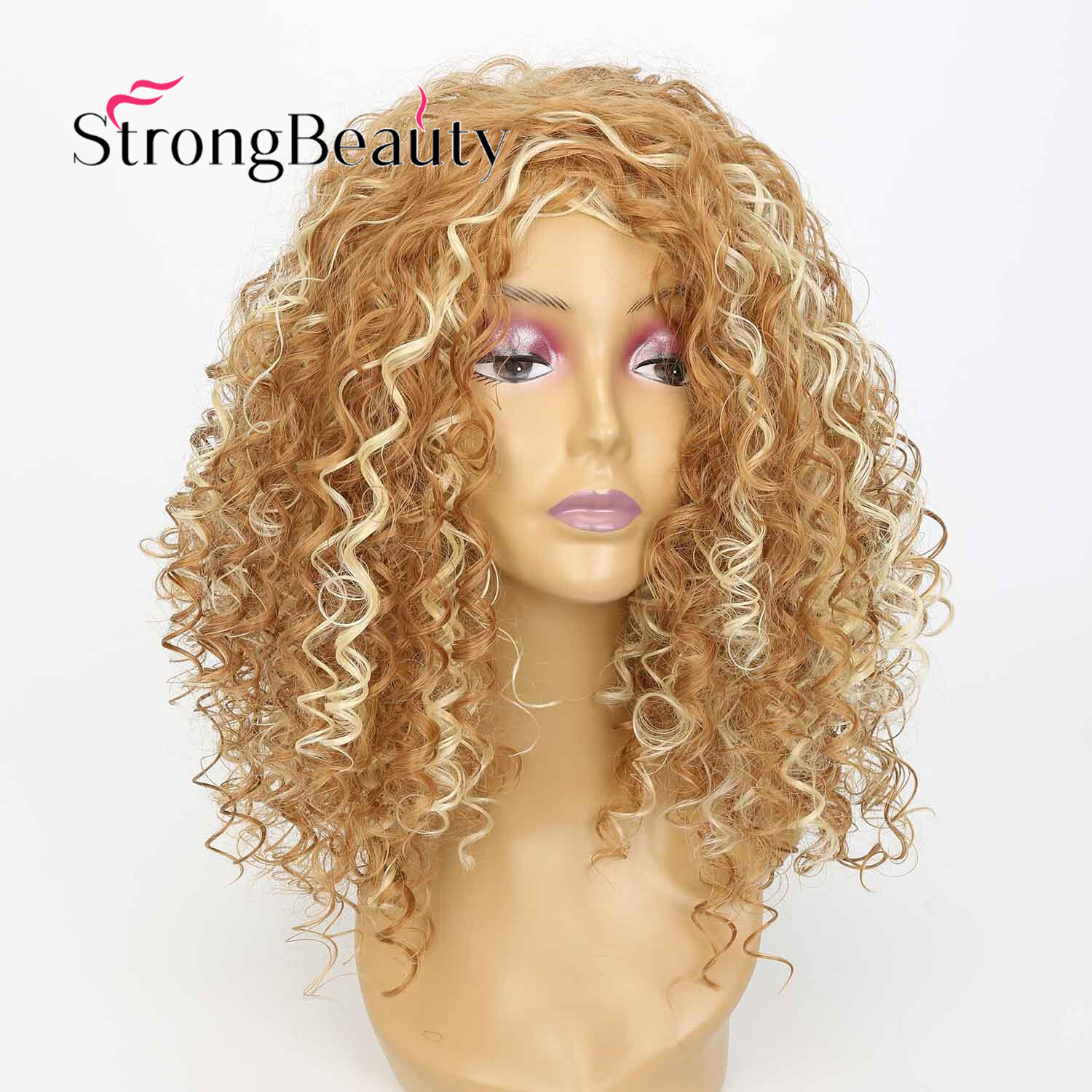Afro Curly Wig Mix Blonde Color Black Women Synthetic Long Wigs High Temperature
