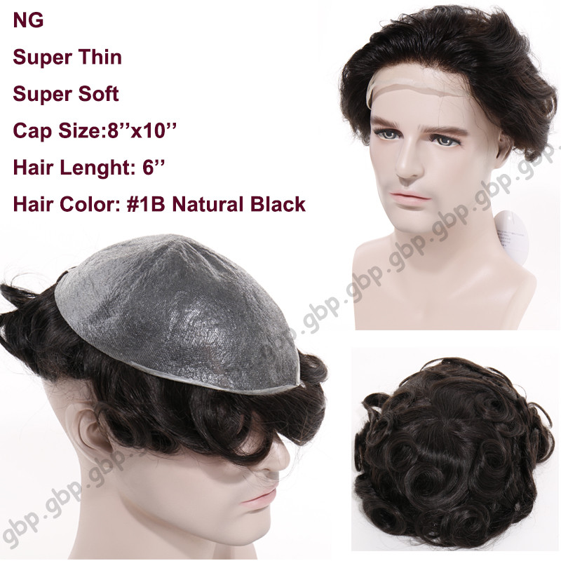 Fine Mono Toupee Men’s Hairpiece Human Hair Replacement System Hand Tied Wavy US