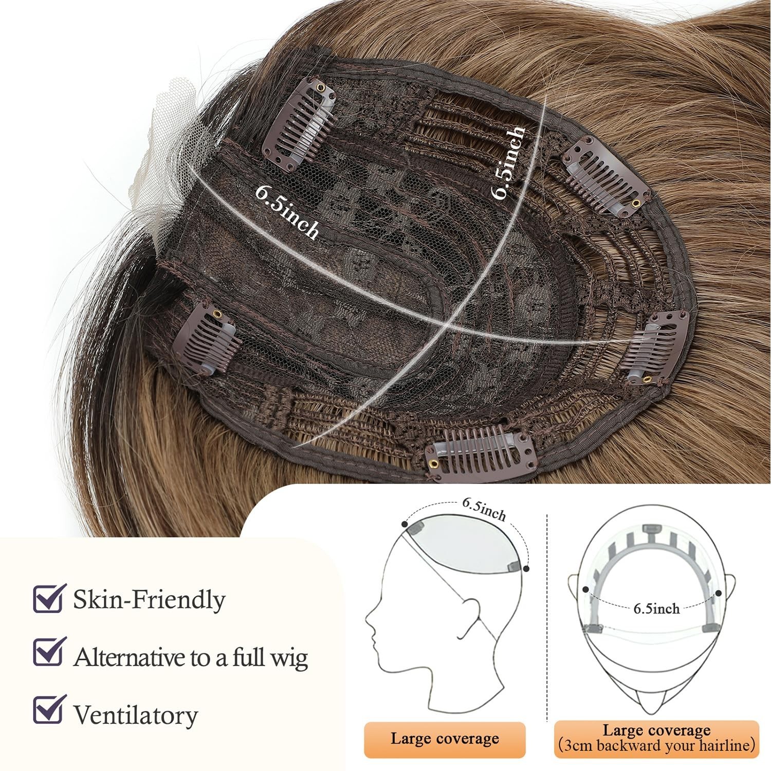 Dark Brown Dark Roots Long Straight 18in Women Premium Hair Topper