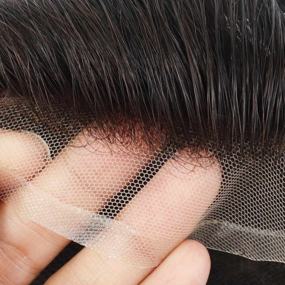 Mens Toupee Human Hair Replacement System Hairpiece Super Thin Skin Black 6×9#1C