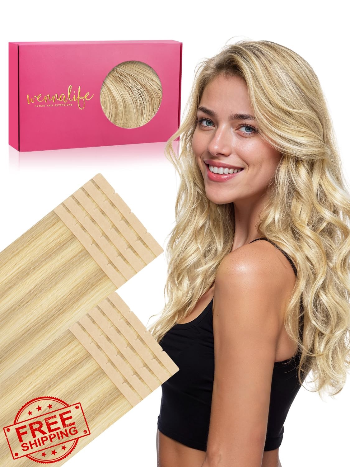 Wennalife 8cm #16/22 Light Blonde Tape Hair Ext 24in 50g 10pcs