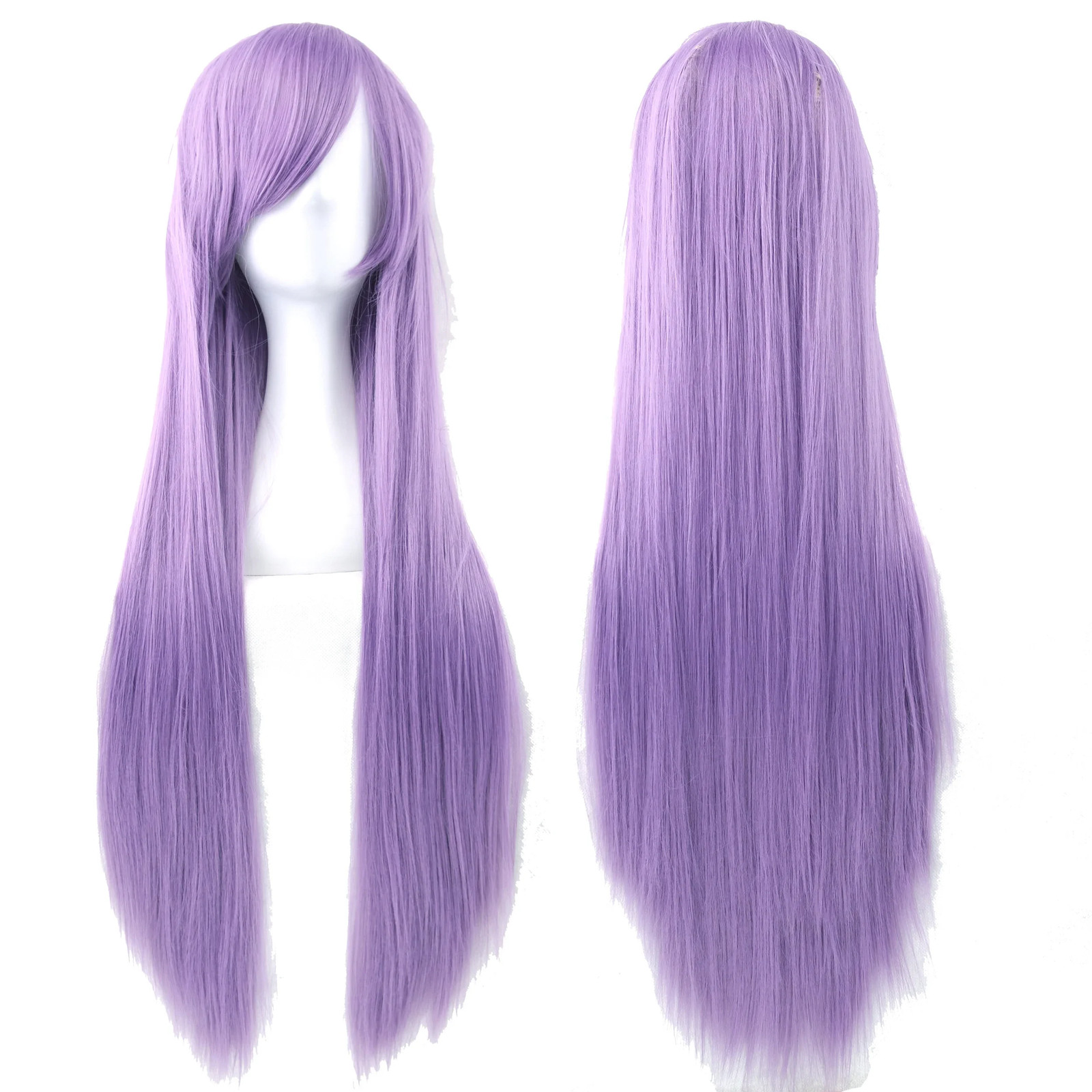 Long White Purple Black Straight Synthetic Cosplay Wig Party Hairpiece for Women