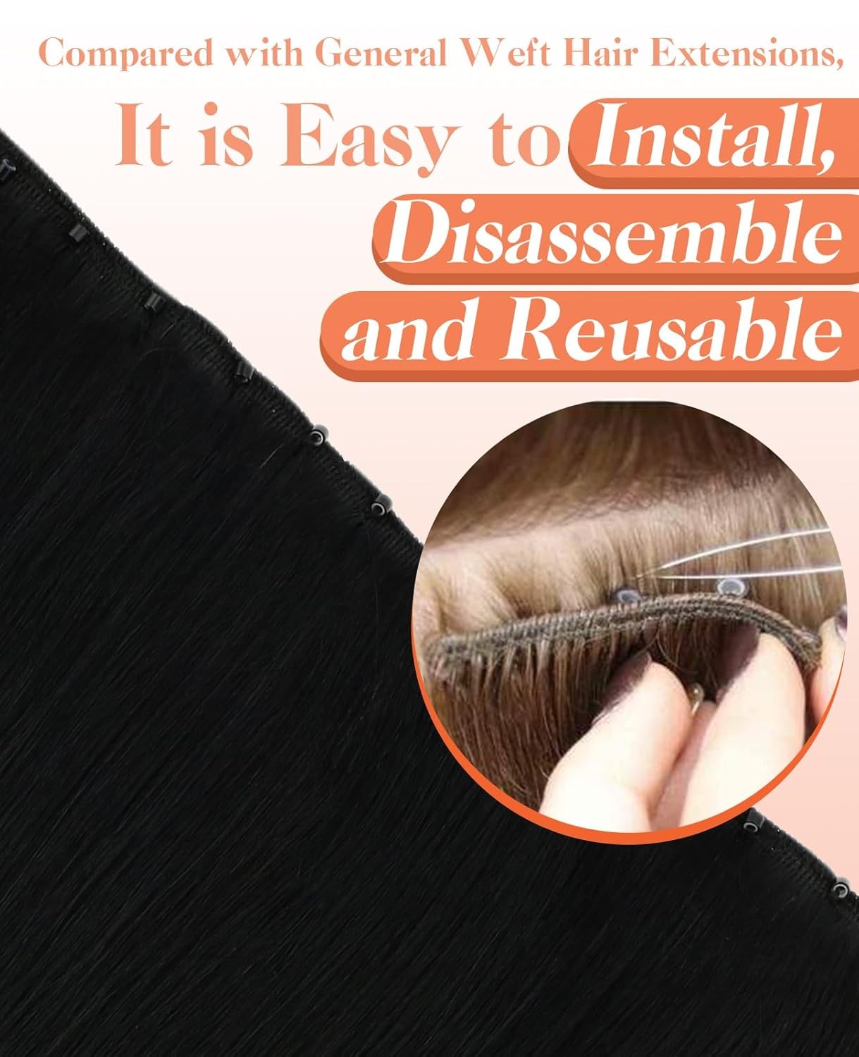 Sunny Hair BEADED 18in #1 Black Hair Extensions – MB_1B_18_50G4