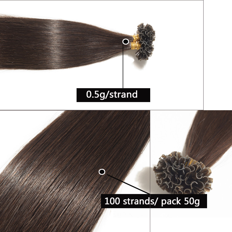 High Keratin Fusion Pre-Bonded Nail U Tip 100% Remy Human Hair Extensions R03