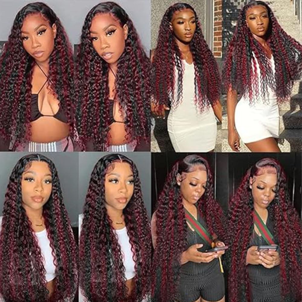 P1B/99J Burgundy Bundles Human Hair 12 14 16 Inch Curly Bundle P1B/99J Highli…