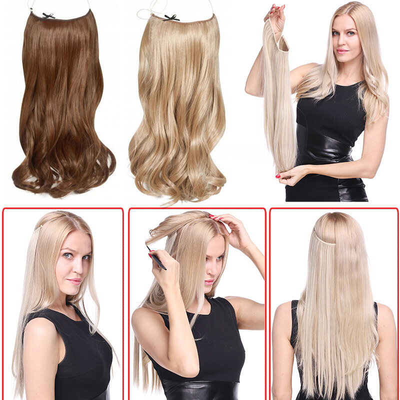 Hidden Long Invisible Band Wire In Thick One Piece Hair Extensions Mix As Human