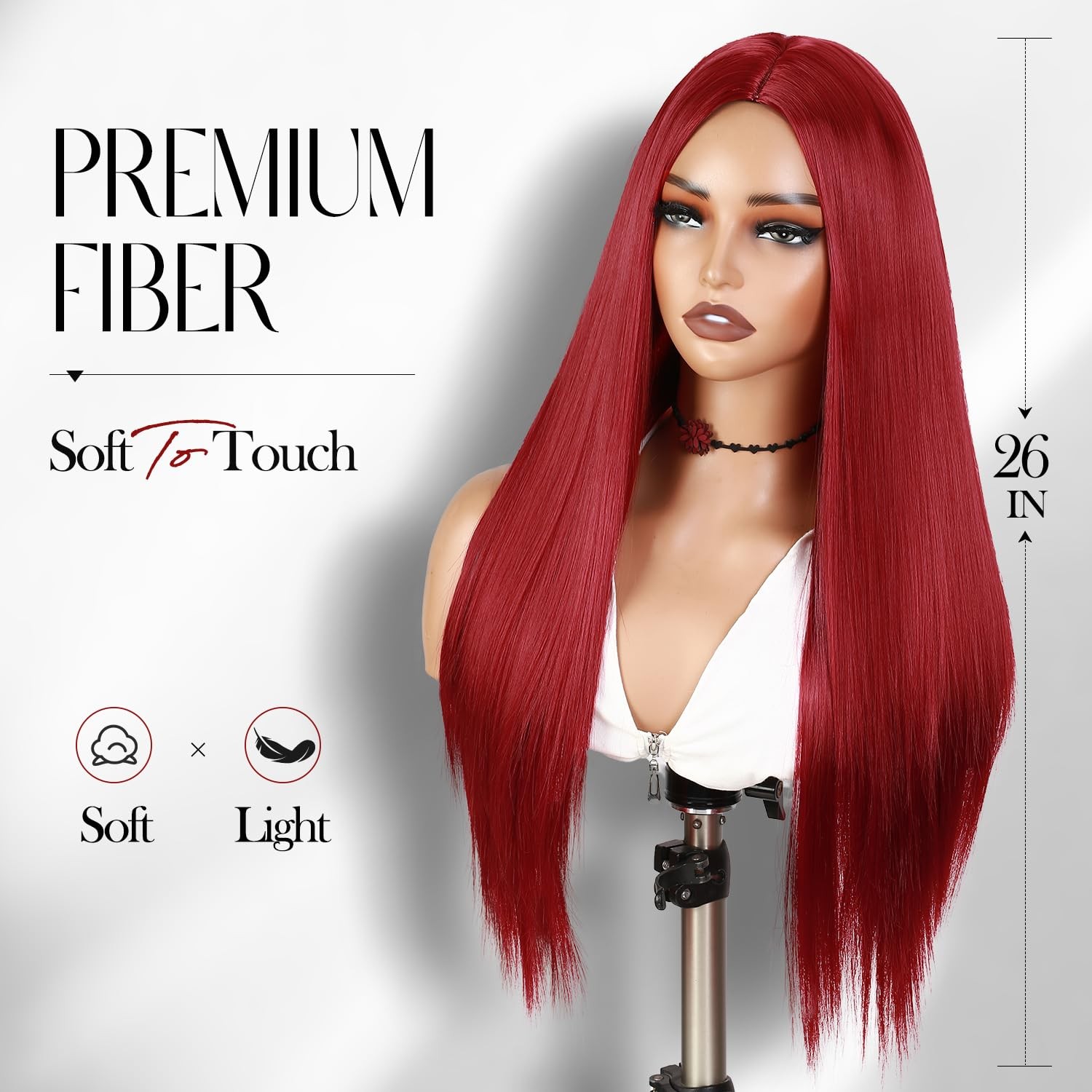 WIGER Long Straight Red Wig for Women, Middle Part Synthetic Cosplay Costume