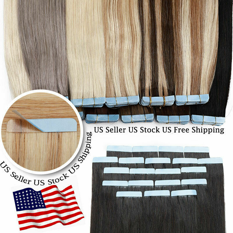 Adhesive Tape in Hair Extensions Real Remy Human Hair Invisible Skin Wefts Thick