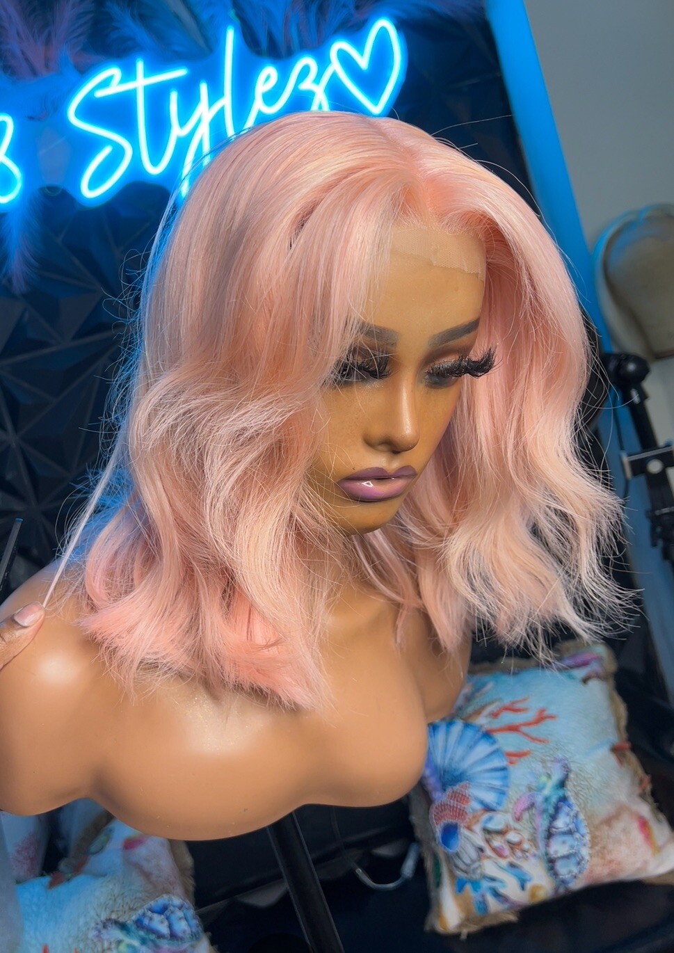 CUSTOM COLOR SOFT PINK WIG 12” 13×4 FRONTAL WIG , READY TO WEAR