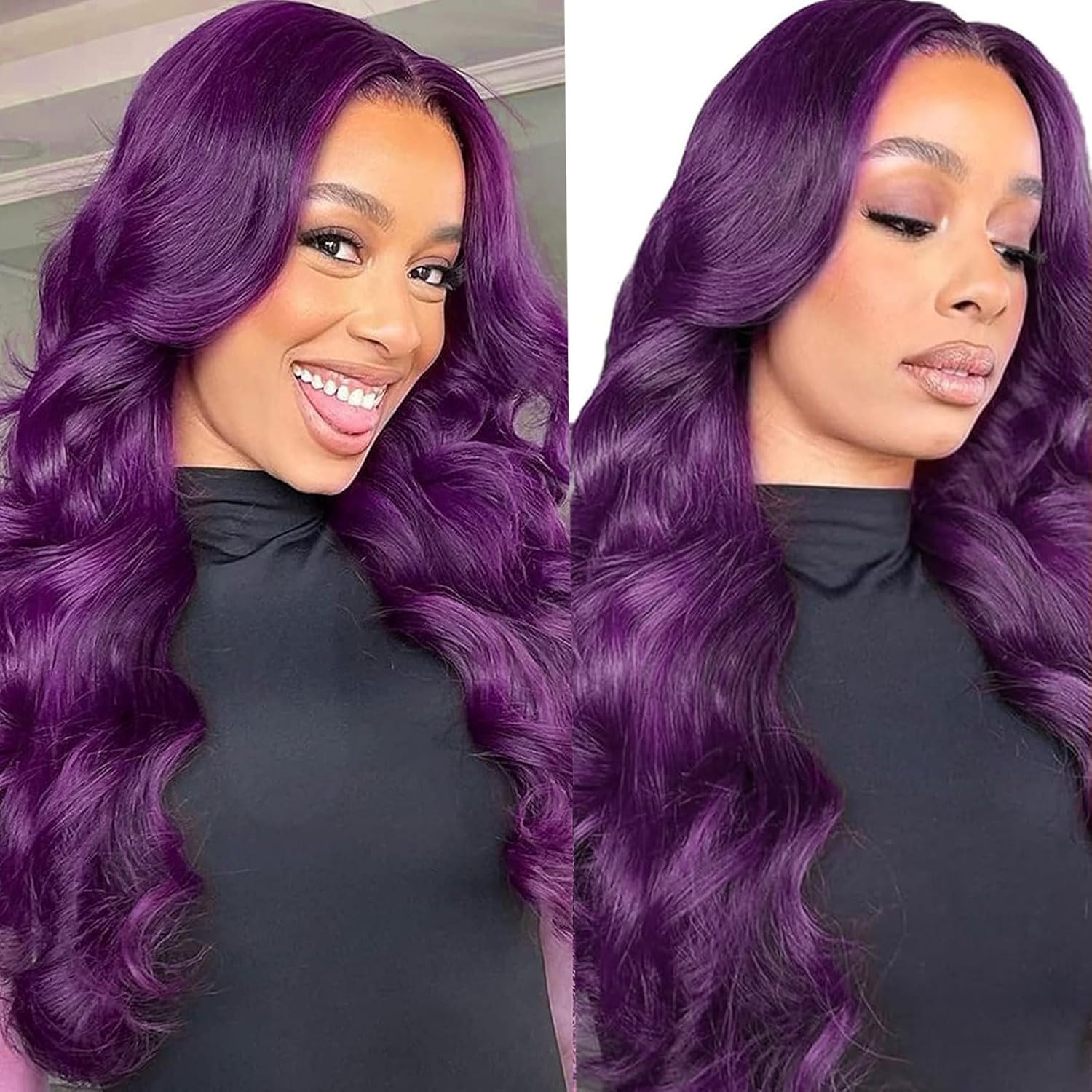 Dark Purple Human Hair Wig 13X6 Body Wave Deep Purple Lace Front Wig Pre Plucked