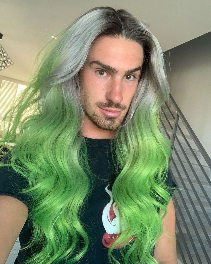 Long Wave Ombre Black Grey Green Wig Synthetic Heat Safe Wig Lace Front Costume