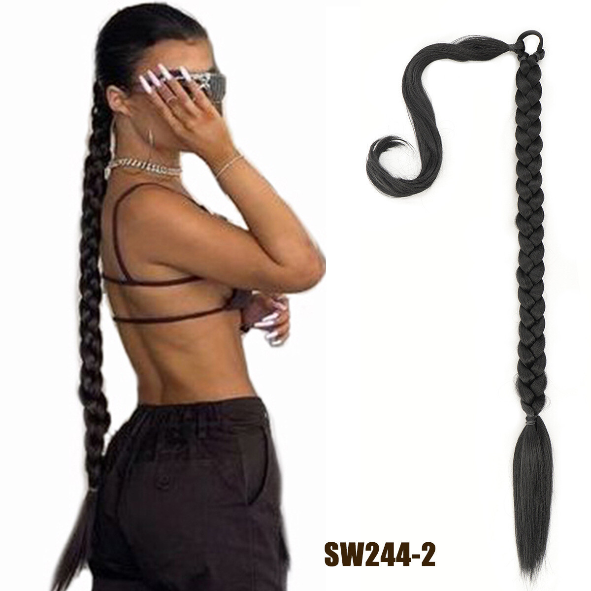 80cm Long Braided Ponytail Extension with Hair Tie Straight Wrap around Hair