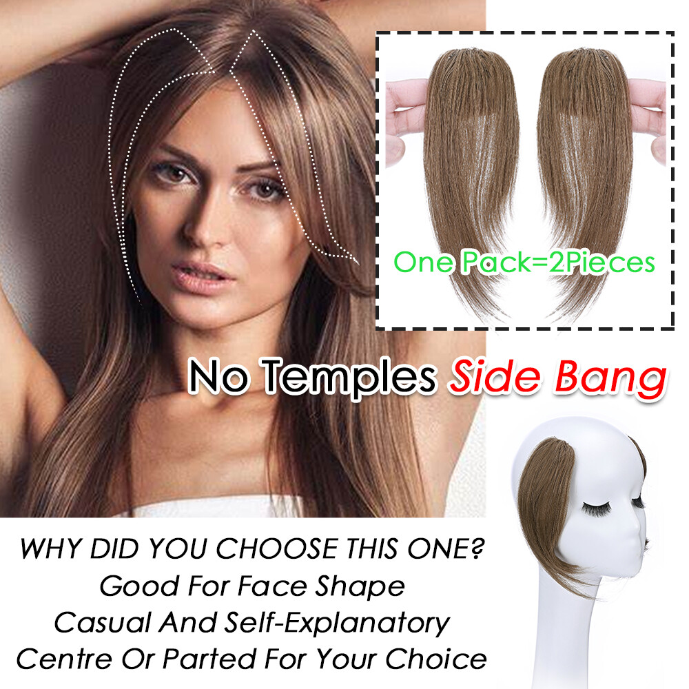 Black REAL Remy Bangs Clip In Human Hair Extensions Side Fringe Front HairPiece