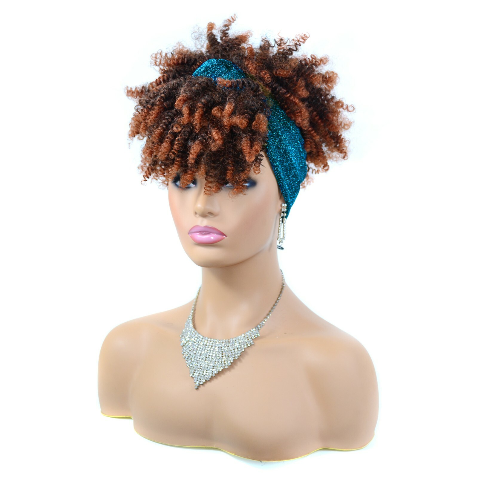 Afro Headband Wig Kinky Curly Wig with Curly Bangs Turban Wrap Wig Cosplay Party