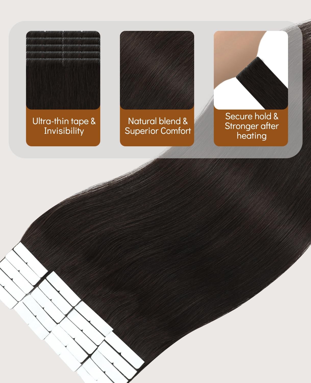 Vinbao 60G Invisi Edge Tape In Extensions Human Hair 22In 20Pcs Darkest Brown