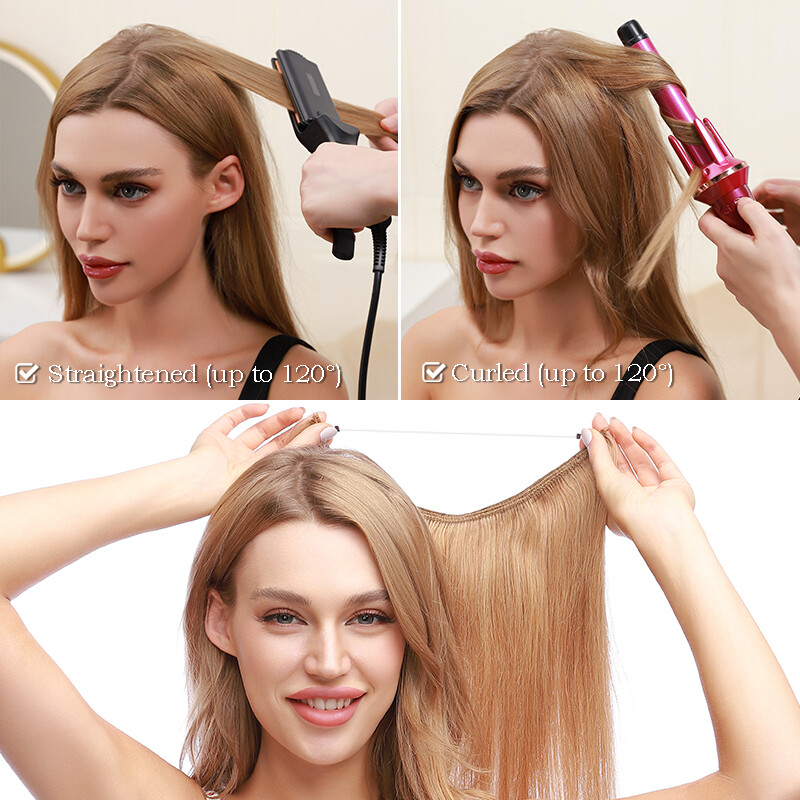 Wire on Clip in Remy Human Hair Extension Invisible Ring Headband Weft One Piece