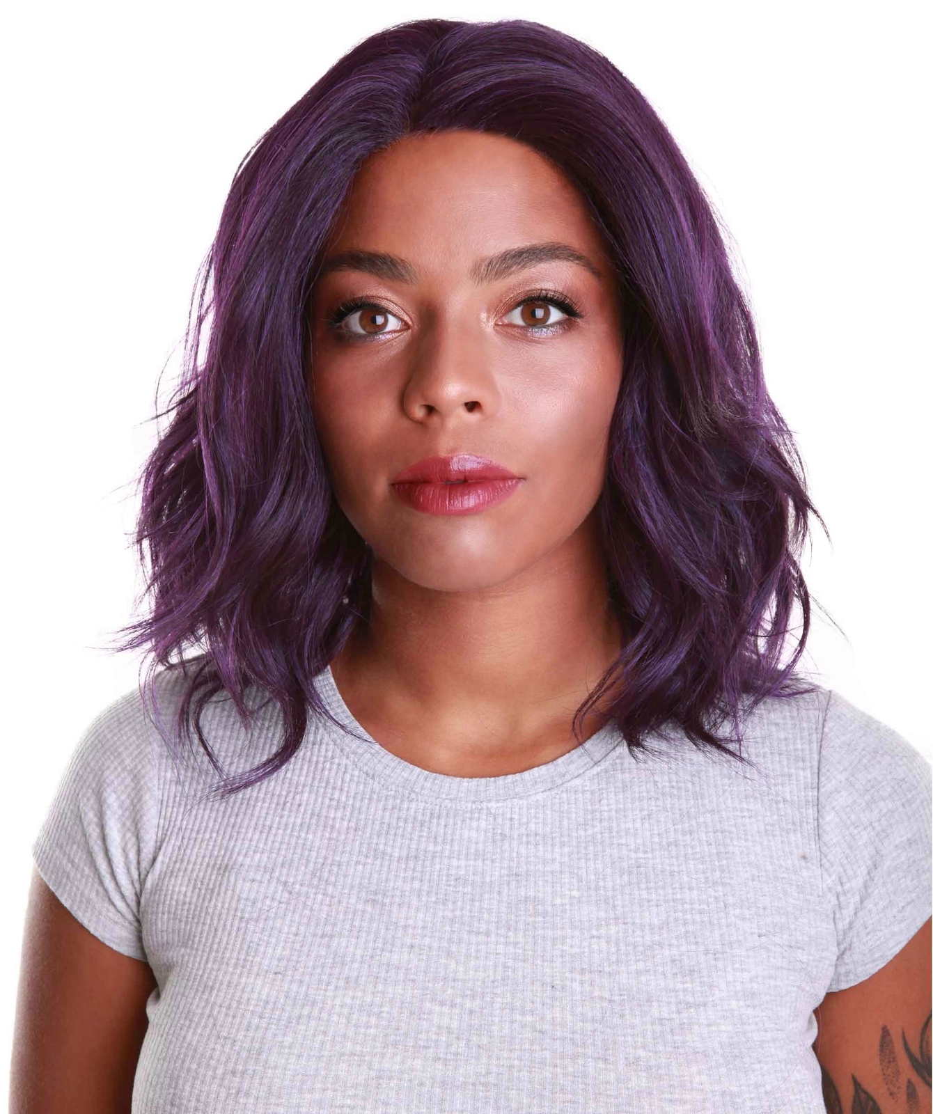LUXLUXE Rayana Wavy 15 Inch Long 4X4 Hand-Tied Lace Front Wig, Violet Blende