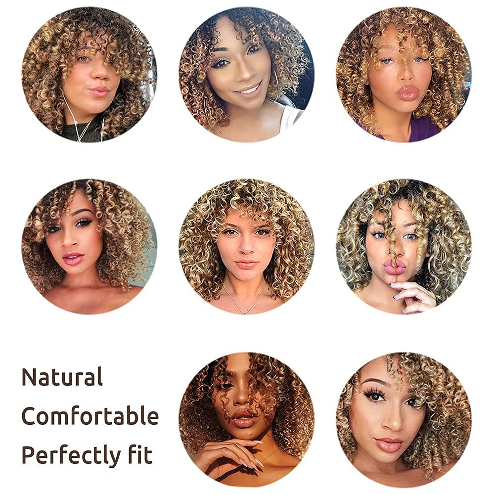 Afro Curly Wigs for Black Women Short Shoulder Length Kinky Wig with Bangs Brown