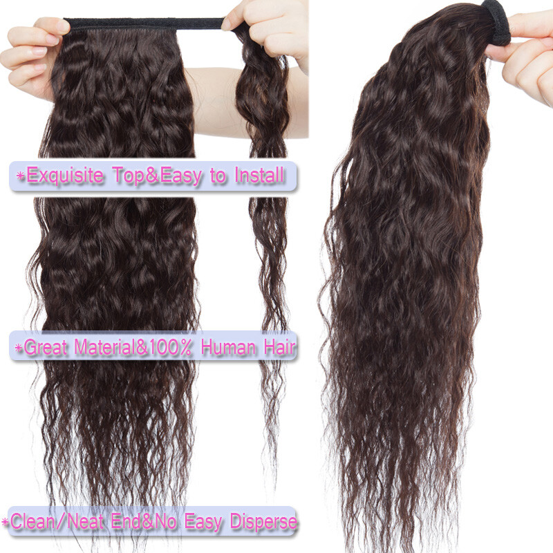 Russian CORN WAVE Clip In Remy Human Hair Extensions Wavy Curly Wrap One Piece F
