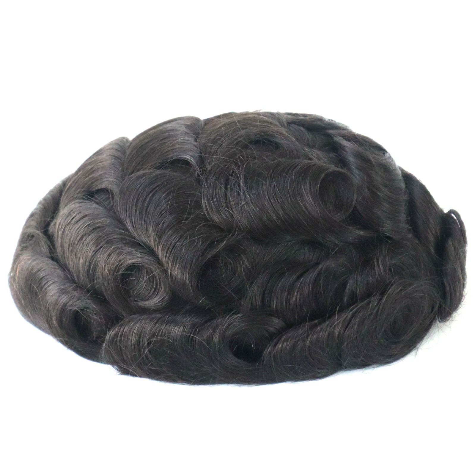 Natural Mens Toupee Medium Skin V-Loop Human Hair Replacement 130% Hairpiece #1B
