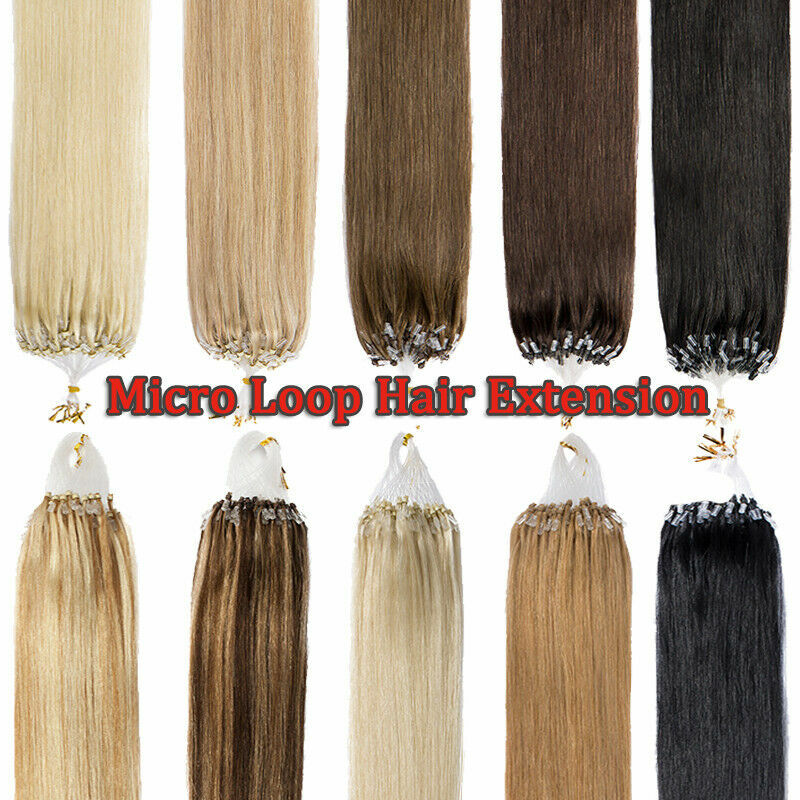 Micro Ring Loop Tip Remy Human Hair Extensions Silky Straight Micro Bead Link US