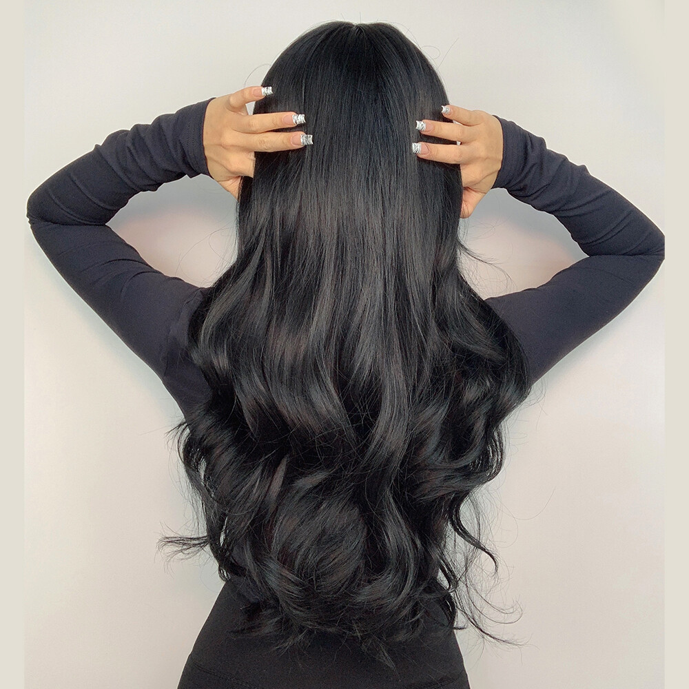 Long Wavy Dark Brown Black Synthetic Hair Wigs Natural Long Wavy Daliy Women US