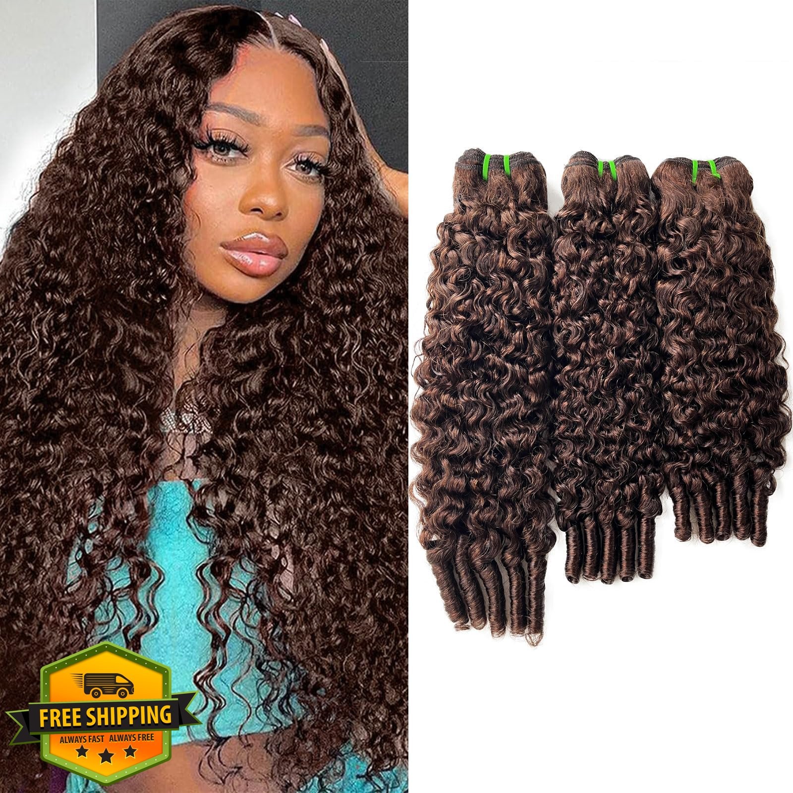 MOOTAFUL Brown Curly Bundles 14 16 18 Inch