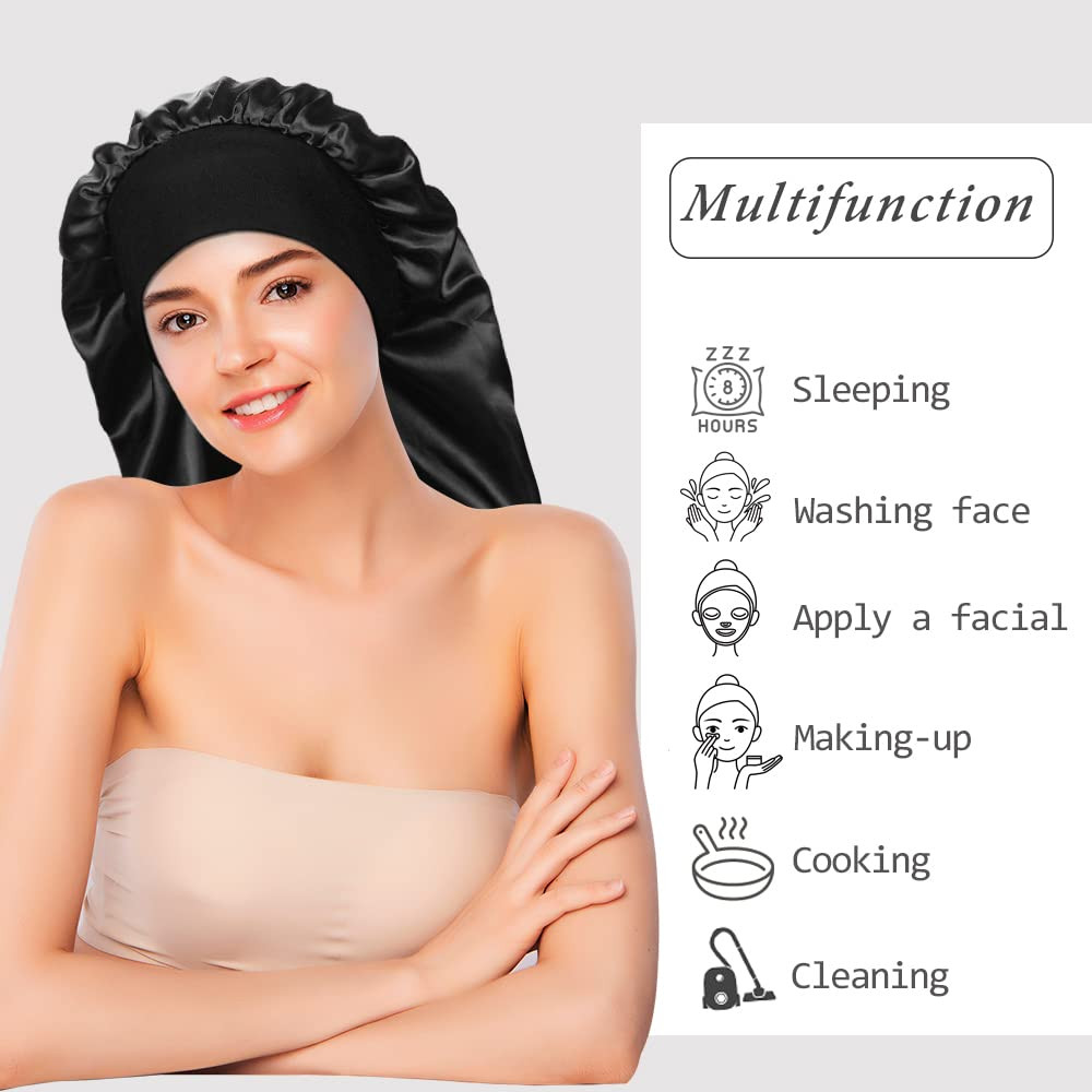 2 gorros largos de satén sedoso para dormir para cabello rizado