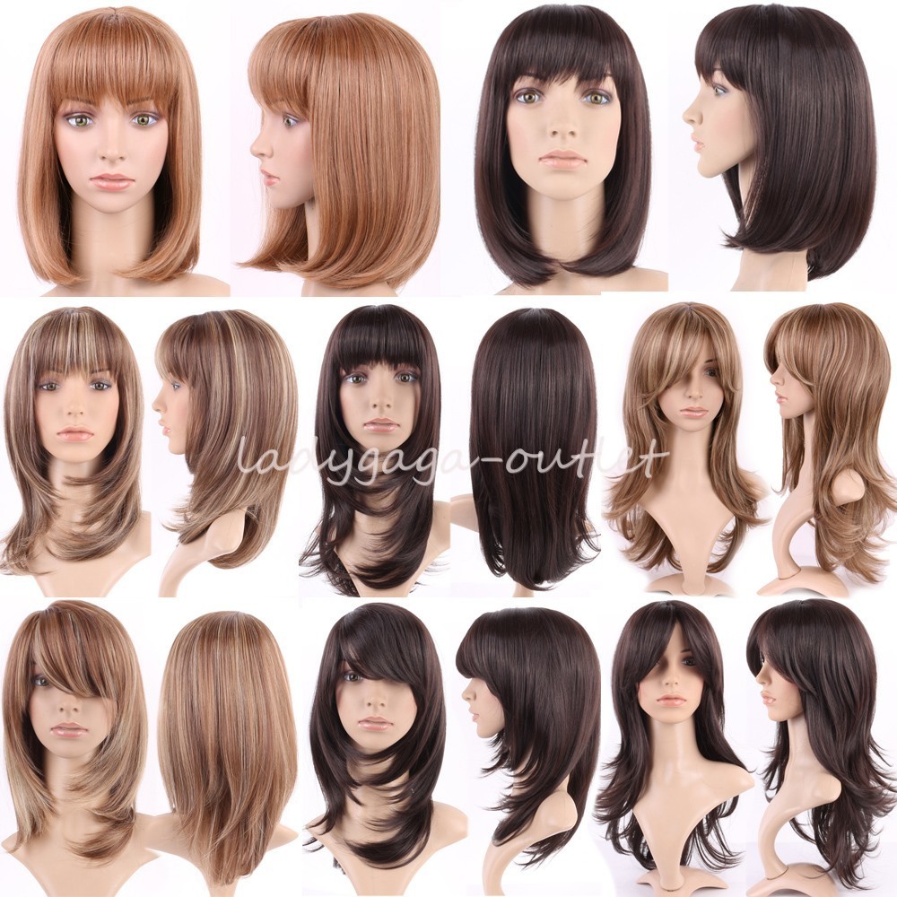 Women Long Wig with Bangs NEW Curly Wavy Stylish Party Costume Hair Full Wigs US