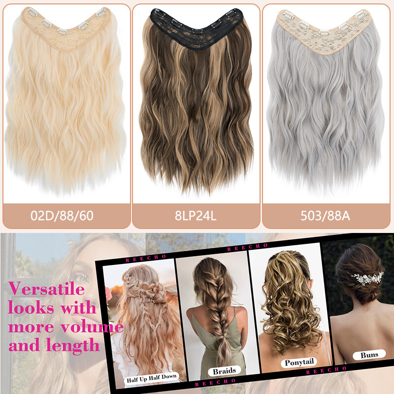 US V-Shape One Piece Clip In Hair Extensions Real As Human 3/4 Full Head Thick