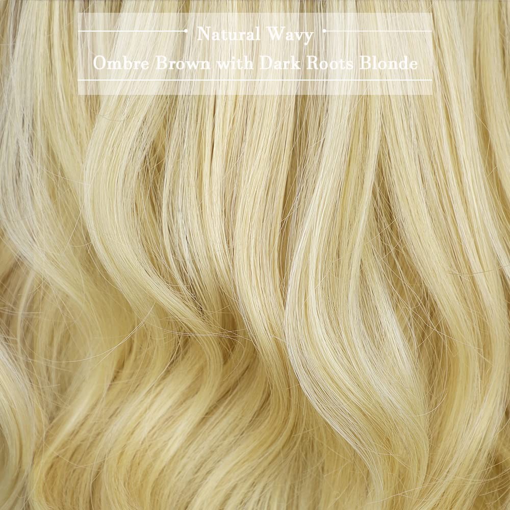 26 Inch Curly Wavy Wig with Bangs Synthetic Hair for Women Natural Looking Ha…