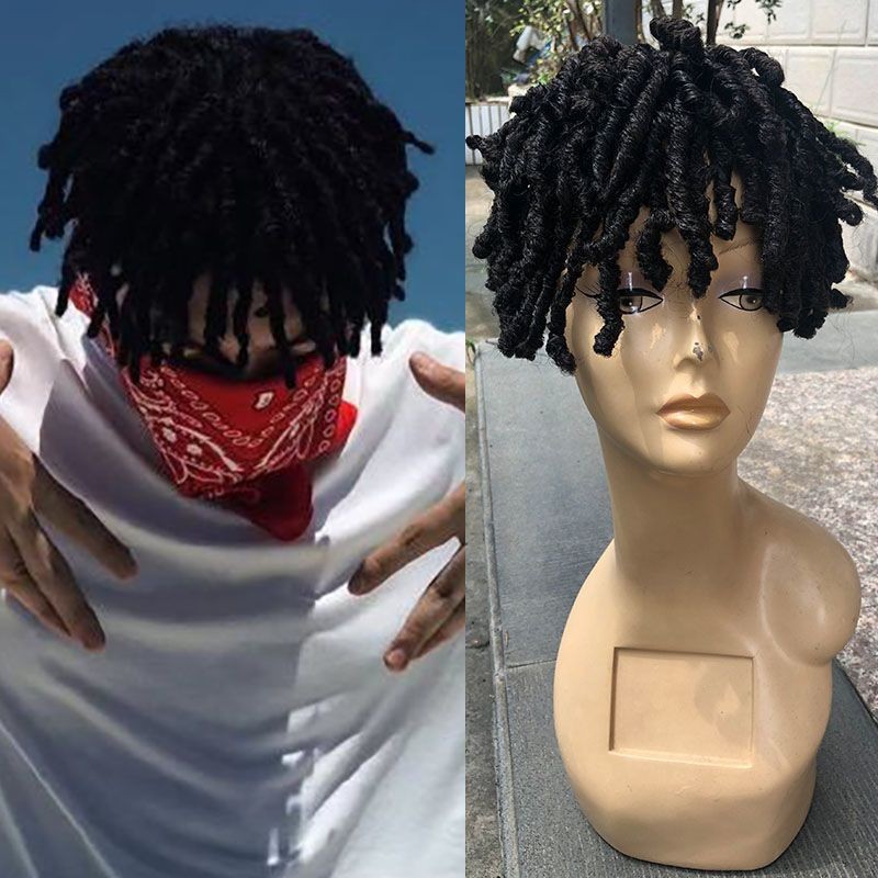 Short Afro Curly Dreadlock Toupee for Men Synethetic Black African American Wigs