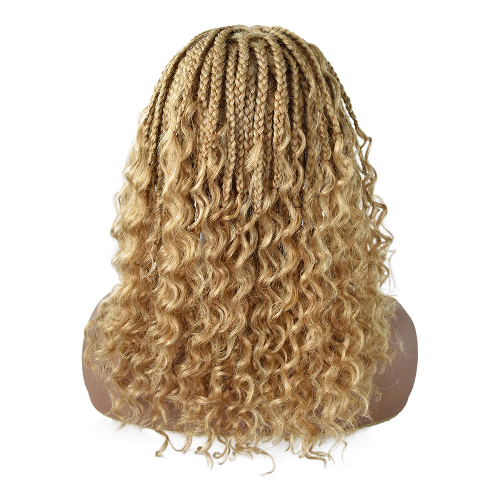 Curly Ends Box Braided Lace Front Wigs for Women Baby Hair Kanekalon Synthetic