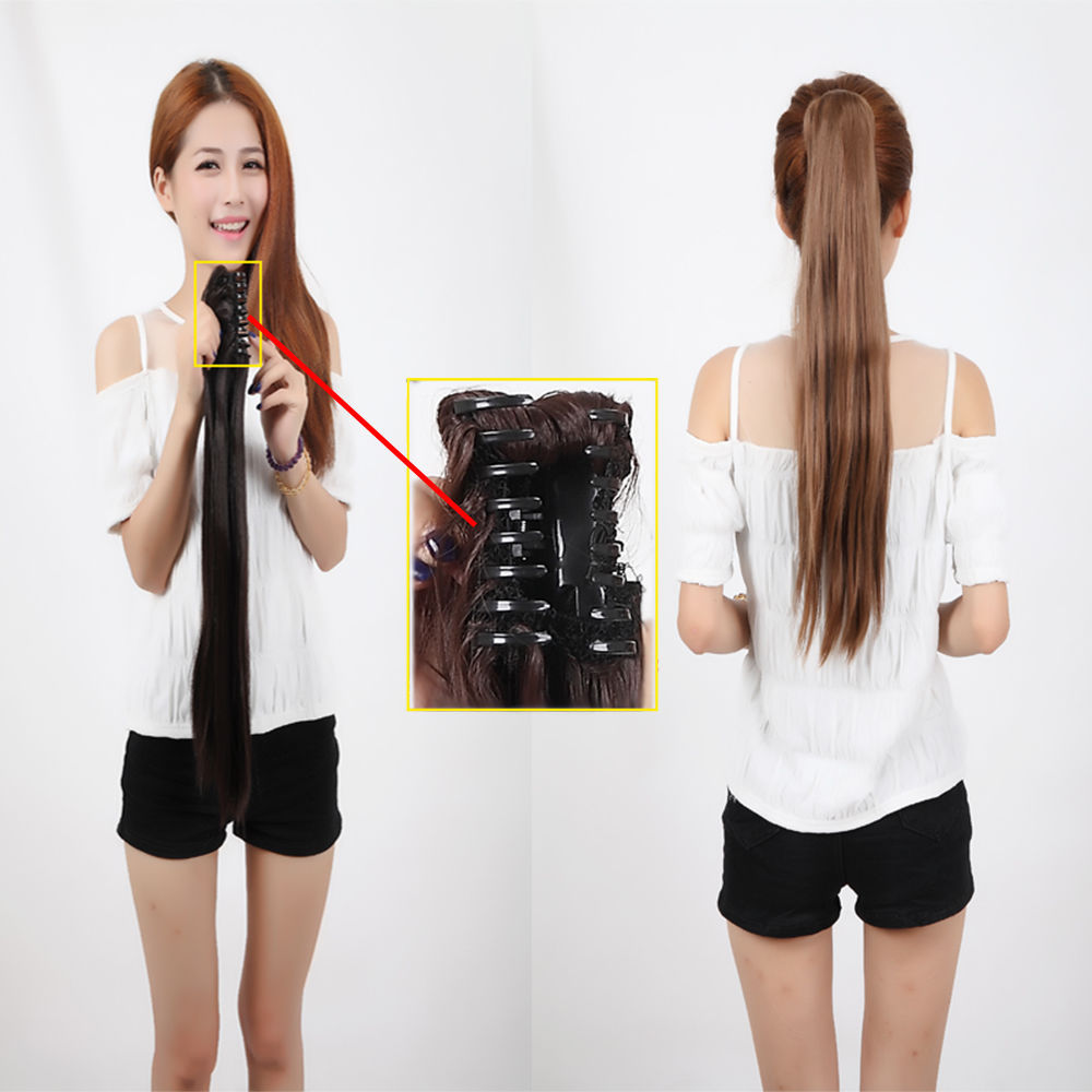 100% Natural Long Ponytail Thick Lady Claw Clip on in Pony Tail Hair Extensions