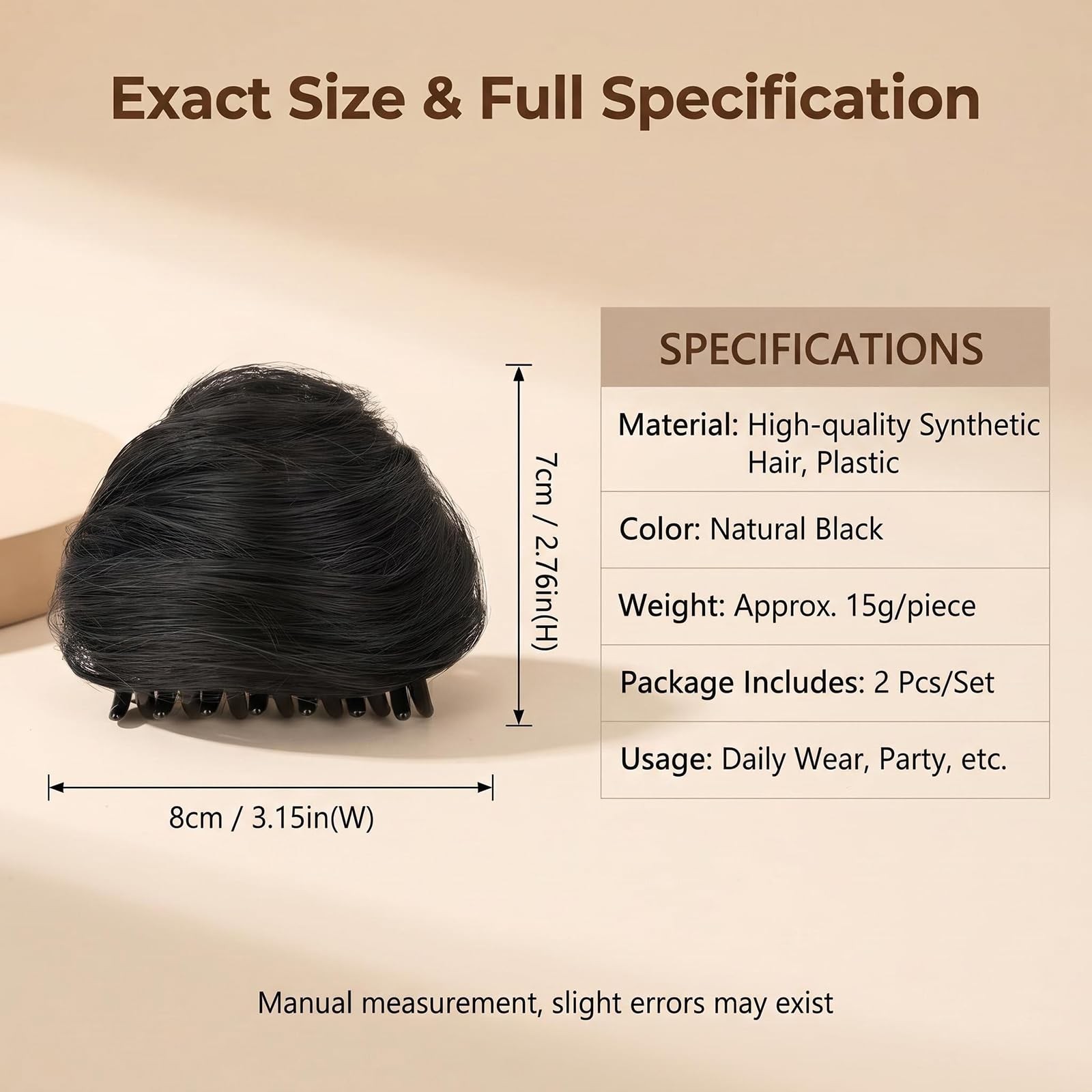 Bamboopack Cat Ears Hair Donut Chignon Claw Clip in Messy 8cm, Brown Dark
