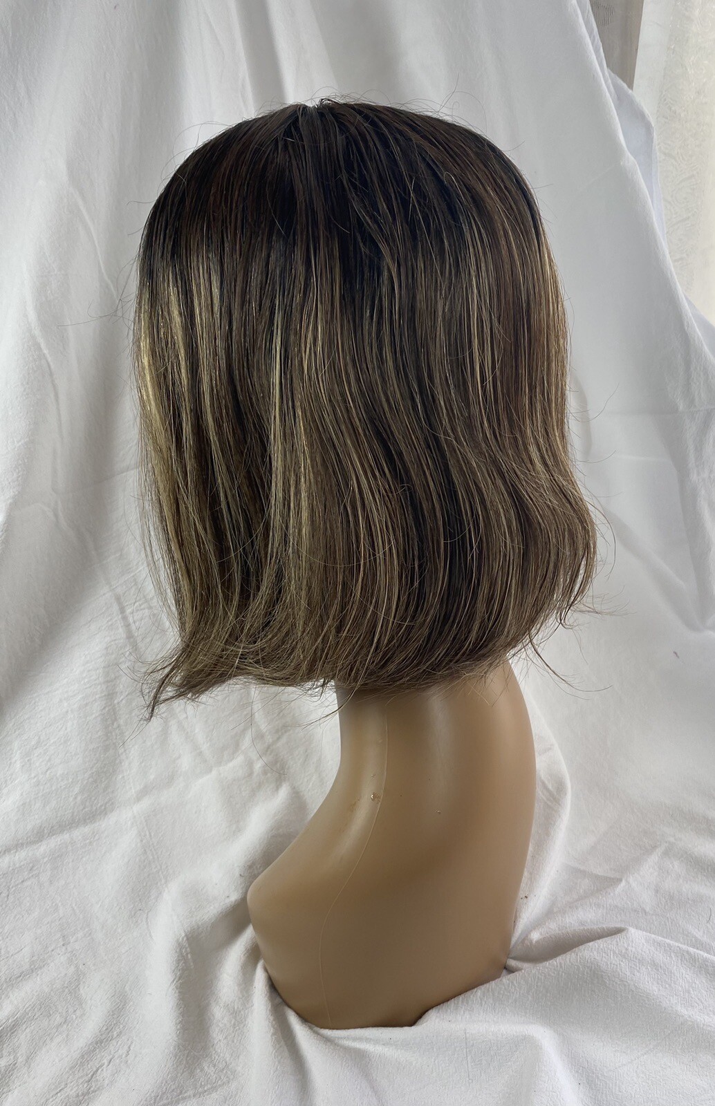 100% Human Hair Wig 12” BOB Hand Knotted Swiss lace Top And Front, Wefts Back